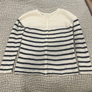 Sezane Gaspard Ecru/Navy Striped Cardigan Jumper size Small